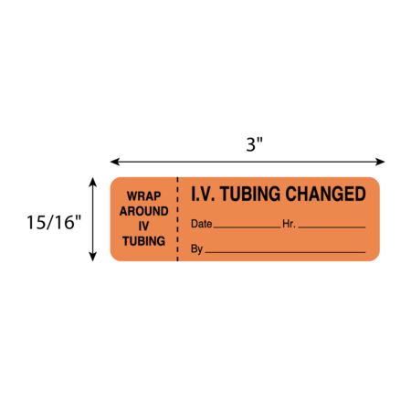 Nevs IV Tubing Label - IV Tubing Changed 15/16" x 3" Flr Orange w/Black NTUBE-4368